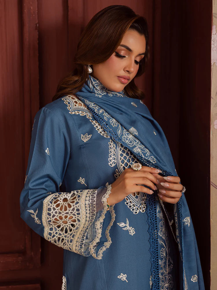 MAHNUR-3PC DHANAK EMBROIDERED SHIRT WITH DHANAK EMBROIDERED SHAWL & TROUSER-ADR-4323
