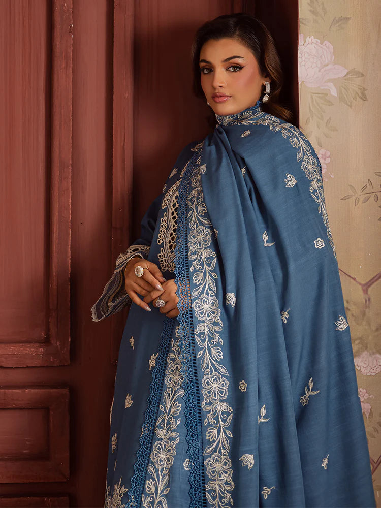 MAHNUR-3PC DHANAK EMBROIDERED SHIRT WITH DHANAK EMBROIDERED SHAWL & TROUSER-ADR-4323