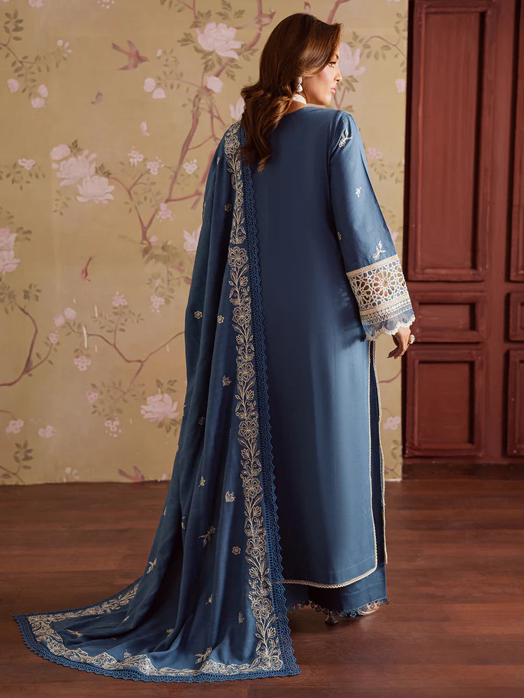 MAHNUR-3PC DHANAK EMBROIDERED SHIRT WITH DHANAK EMBROIDERED SHAWL & TROUSER-ADR-4323