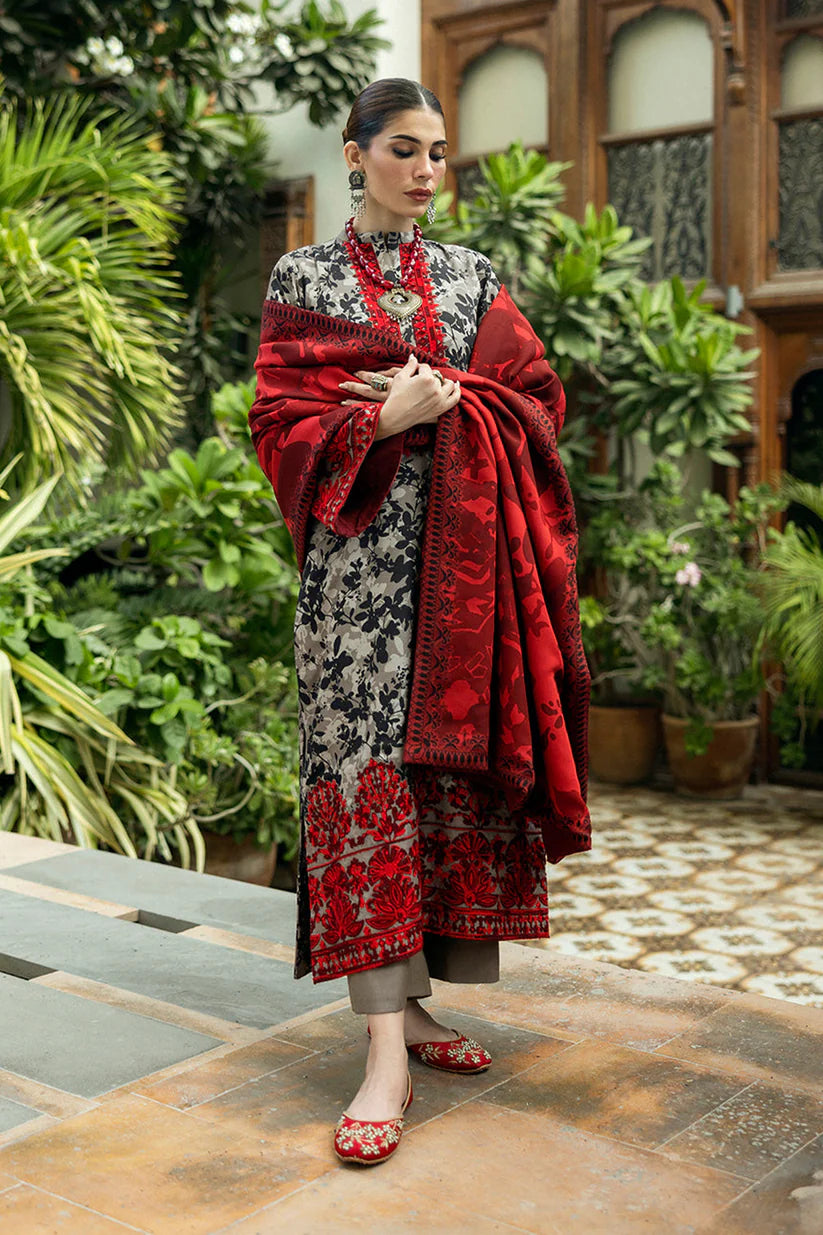 ZAINAB CHOTTANI-3PC LAWN EMBROIDERED PRINTED SHIRT WITH LAWN PRINT DUPATTA AND PRINT TROUSER-ADR