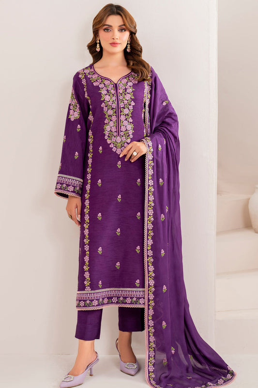 GARNET-3PC LAWN EMBROIDERED SHIRT WITH CHIFFON EMBROIDERED DUPATTA AND TROUSER-ADR-3613