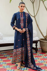 CROSS STITCH-3PC DHANAK EMBROIDERED SHIRT WITH DHANAK EMBROIDERED SHAWL AND TROUSER-ADR-4275