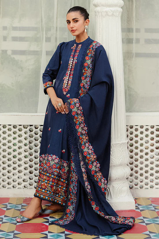 CROSS STITCH-3PC DHANAK EMBROIDERED SHIRT WITH DHANAK EMBROIDERED SHAWL AND TROUSER-ADR-4275