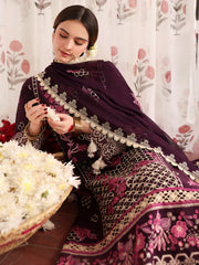 MAHNUR-3PC LAWN LASERWORK EMBROIDERED SHIRT WITH KHAADI NET EMBROIDERED DUPATTA AND TROUSER -ADR-4691