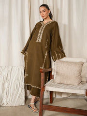 IZEL-2PC DHANAK EMBROIDERED SHIRT WITH DHANAK EMBROIDERED SLEEVES-ADR-15078