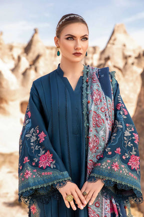 MARIA B - 3PC DHANAK EMBROIDERED SHIRT WITH COUTURE PRINT SHAWL AND TROUSER-ADR-2640