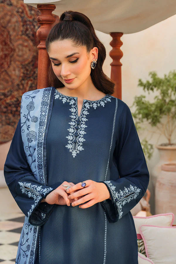 ZIVA-3PC DHANAK EMBROIDERED WITH COUTURE PTINT PRINT-ADR-3220
