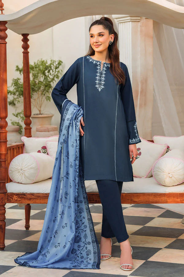 ZIVA-3PC DHANAK EMBROIDERED WITH COUTURE PTINT PRINT-ADR-3220