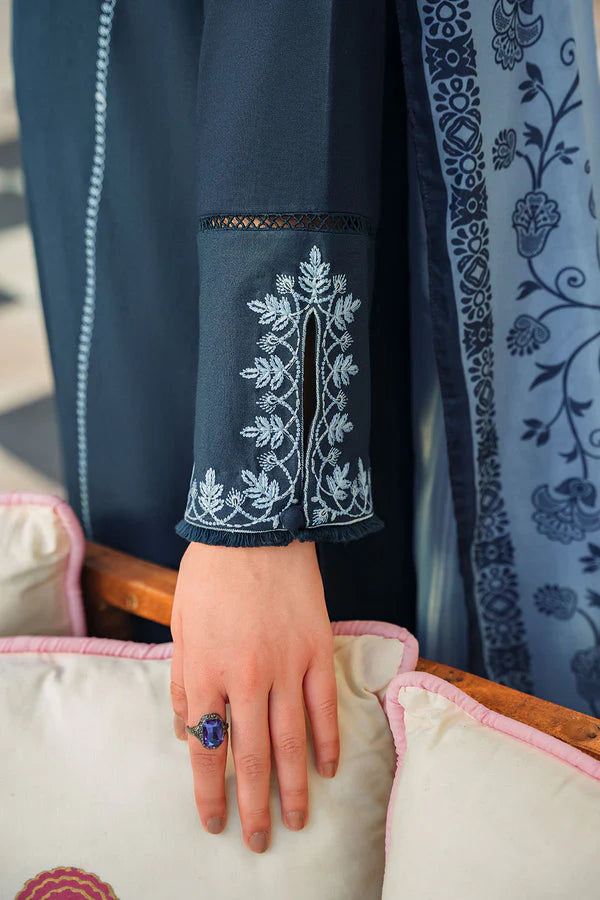ZIVA-3PC DHANAK EMBROIDERED WITH COUTURE PTINT PRINT-ADR-3220