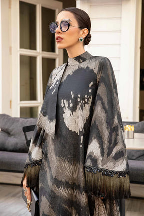 MARIA B- 3PC KARANDI PRINTED EMBROIDERED SHIRT WITH KARANDI PRINTED SHAWL AND KARANDI PRINTED TROUSER-ADR-3258-B