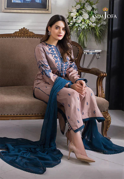 ASIM JOFA-3PC DHANAK EMBROIDERED SHIRT WITH BAMBER CHIFFON DUPATTA-ADR-4079