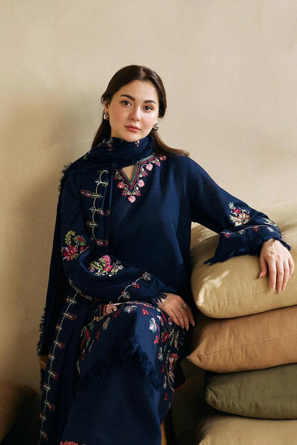 ZARA SHAH JAHAN-3PC DHANAK EMBROIDERED SHIRT WITH DHANAK EMBROIDERED SHAWL AND EMB TROUSER-ADR-4221