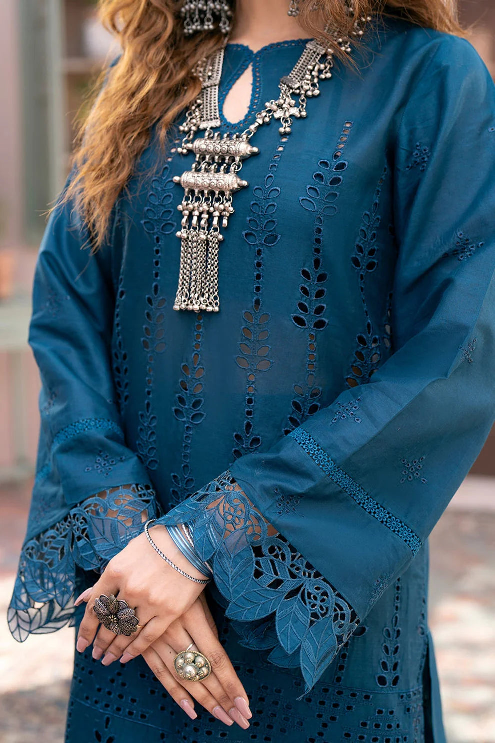 QALAMKAR - 3PC LAWN CHIKANKAARI EMBROIDERED SHIRT WITH PRINTED DUPATTA AND TROUSER-ADR-4027