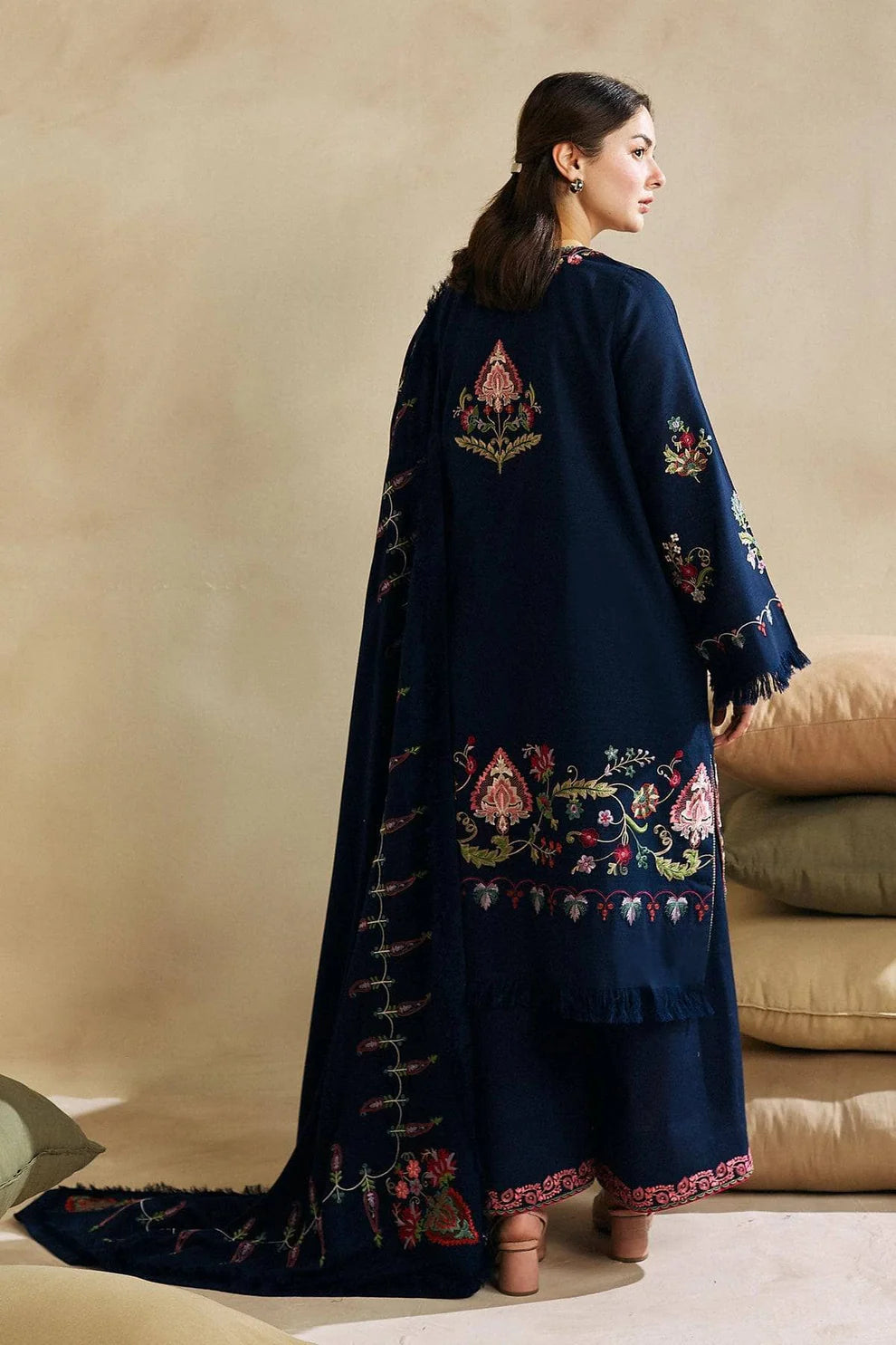 ZARA SHAH JAHAN- 3PC DHANAK EMBROIDERED SHIRT DHANAK EMBROIDERED DUPATTA AND TROUSER-ADR-3142