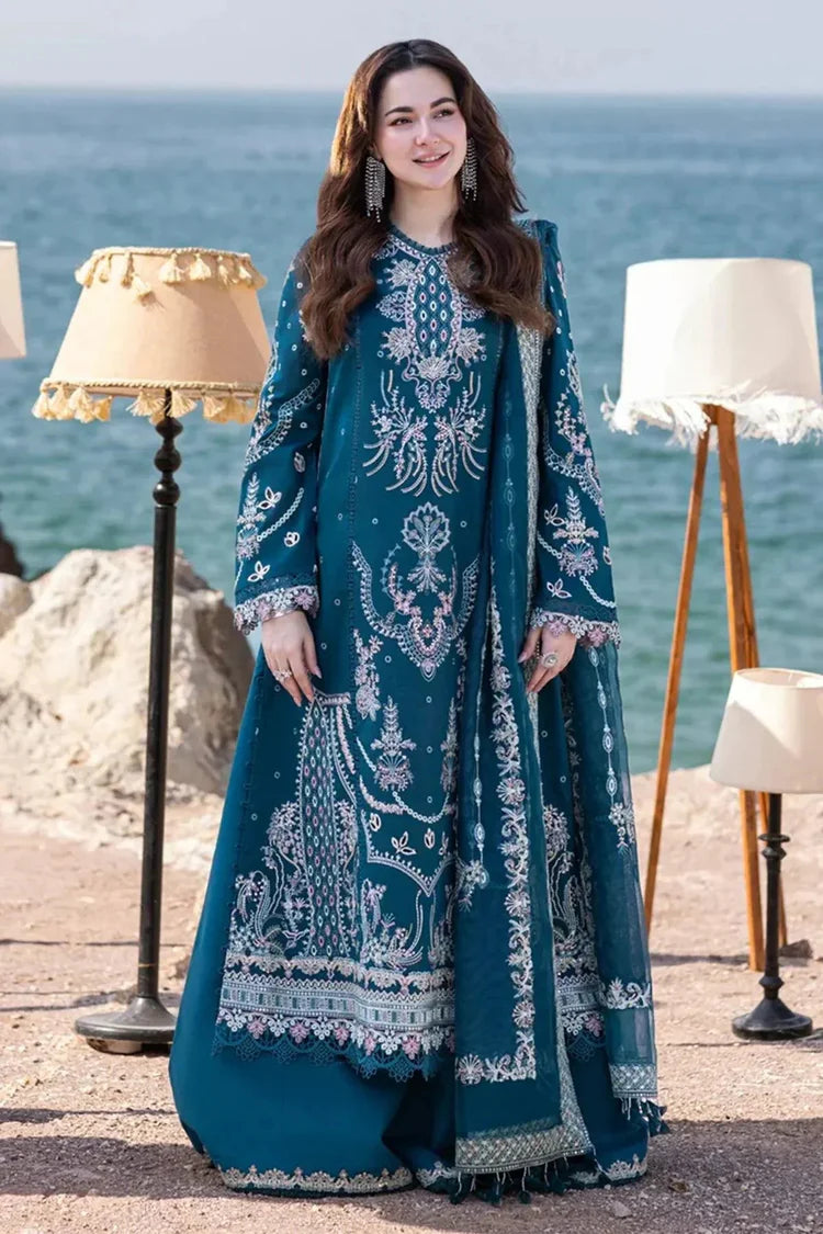 QALAMQAR-3PC DHANAK HEAVY EMBROIDERED SHIRT WITH DHANAK EMB SHAWL AND EMB TROUSER-ADR-5137