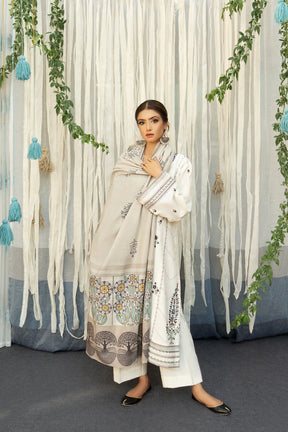 URGE - 3PC DHANAK EMBROIDERED SHIRT WITH COUTURE WOOL SHAWL AND TROUSER-ADR-3112