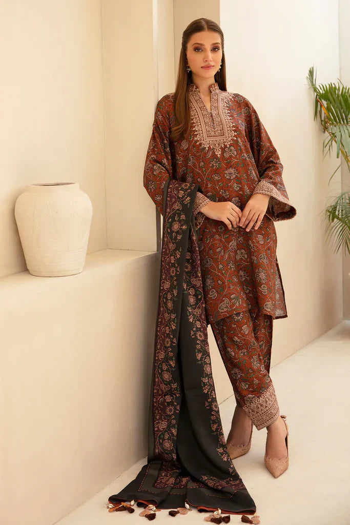 BAROQUE - 3PC KARANDI PRINTED EMBROIDERED SHIRT WITH KARANDI PRINTED SHAWL AND KARANDI PRINTED TROUSER-ADR-1165