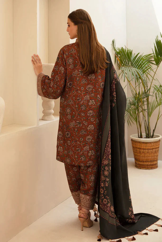 BAROQUE - 3PC KARANDI PRINTED EMBROIDERED SHIRT WITH KARANDI PRINTED SHAWL AND KARANDI PRINTED TROUSER-ADR-1165