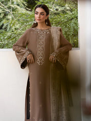 IZEL-3PC DHANAK EMBROIDERED SHIRT WITH COURTRAI PRINTED SHAWL & TROUSER-ADR-4388