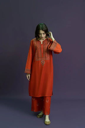 URGE-2PC DHANAK EMBROIDRED SHIRT WITH AND EMBROIDRED TROUSER-ADR-3126