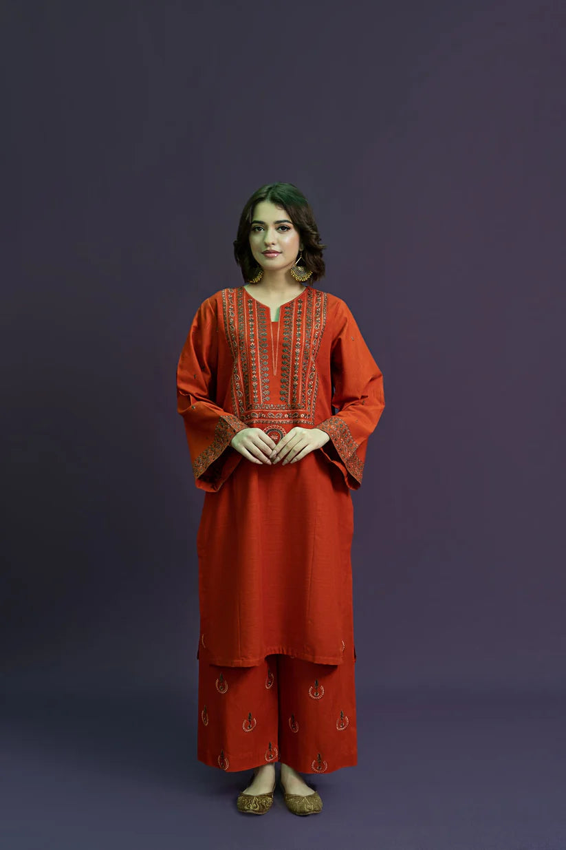 URGE-2PC DHANAK EMBROIDRED SHIRT WITH AND EMBROIDRED TROUSER-ADR-3126