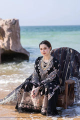 QALAMQAR-3PC LAWN EMBROIDERED SHIRT WITH CHIFFOON EMBROIDERED PRINT DUPATTA AND EMB TROUSER-ADR-4620