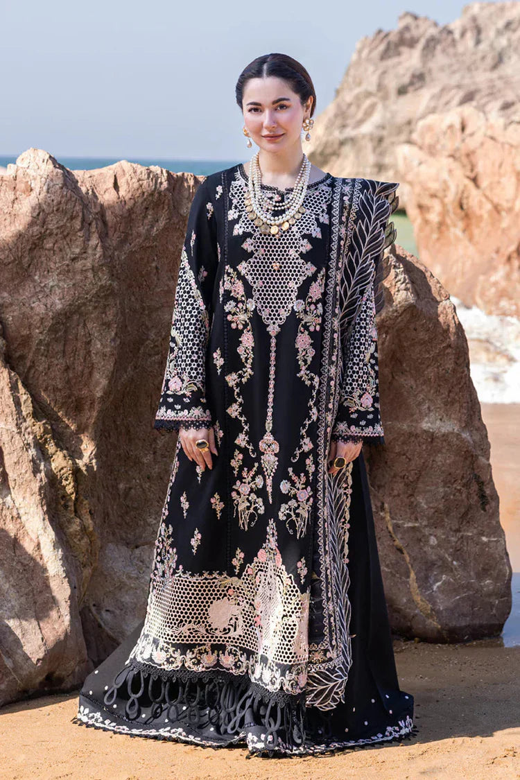 QALAMQAR-3PC LAWN EMBROIDERED SHIRT WITH CHIFFOON EMBROIDERED PRINT DUPATTA AND EMB TROUSER-ADR-4620