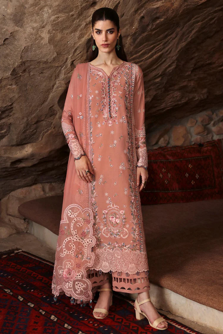 QALAMQAR-3PC LAWN EMBROIDERED SHIRT WITH KHAADI NET EMBROIDERED DUPATTA AND TROUSER-ADR-4754