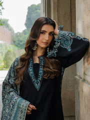 IZEL-3PC KHADDAR EMBROIDERED SHIRT WITH COURTRAI PRINTED SHAWL & TROUSER-ADR-4379