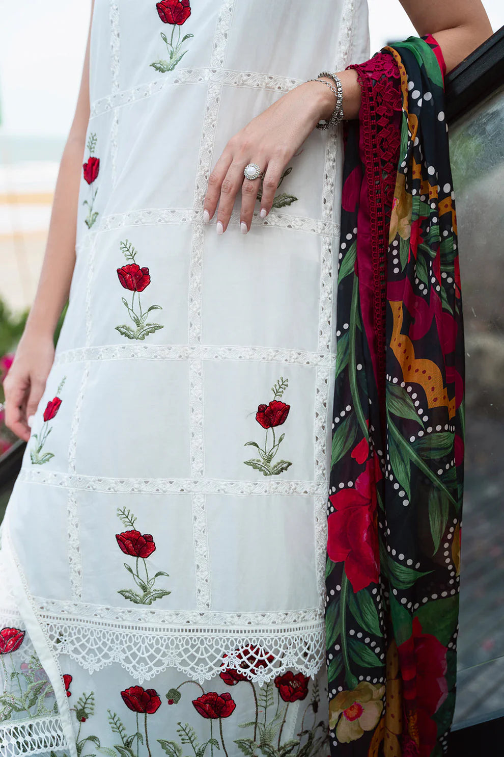 SAIRA- 3PC LAWN EMBROIDERED SHIRT WITH DIAMOND PRINT DUPATTA AND TROUSER-ADR-2872