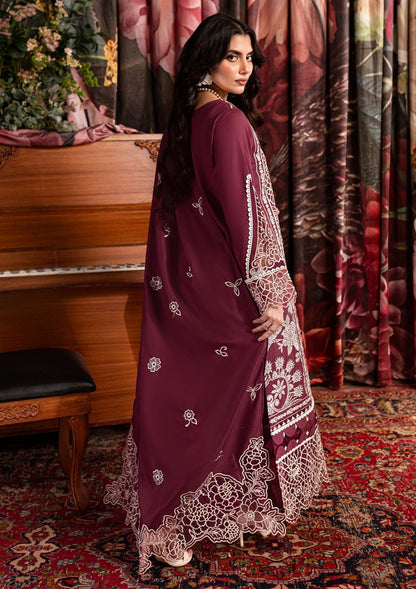 QALAMQAR-3PC CHIKANKAARI LAWN CUTWORK EMBROIDERED SHIRT WITH LAWN EMBROIDERED CUTWORK DUPATTA AND TROUSER-ADR-3642