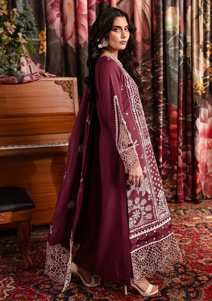 QALAMQAR-3PC CHIKANKAARI LAWN CUTWORK EMBROIDERED SHIRT WITH LAWN EMBROIDERED CUTWORK DUPATTA AND TROUSER-ADR-3642