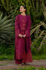 RANG RASIYA-3PC LAWN CHIKAN EMBROIDERED SHIRT WITH KHADDI NET EMB DUPATTA AND EMB TROUSER-ADR-4885