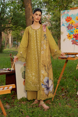 RANG RASIYA-3PC DHANAK EMBROIDERED SHIRT WITH WOOL PRINTED SHAWL AND TROUSER-ADR-5080