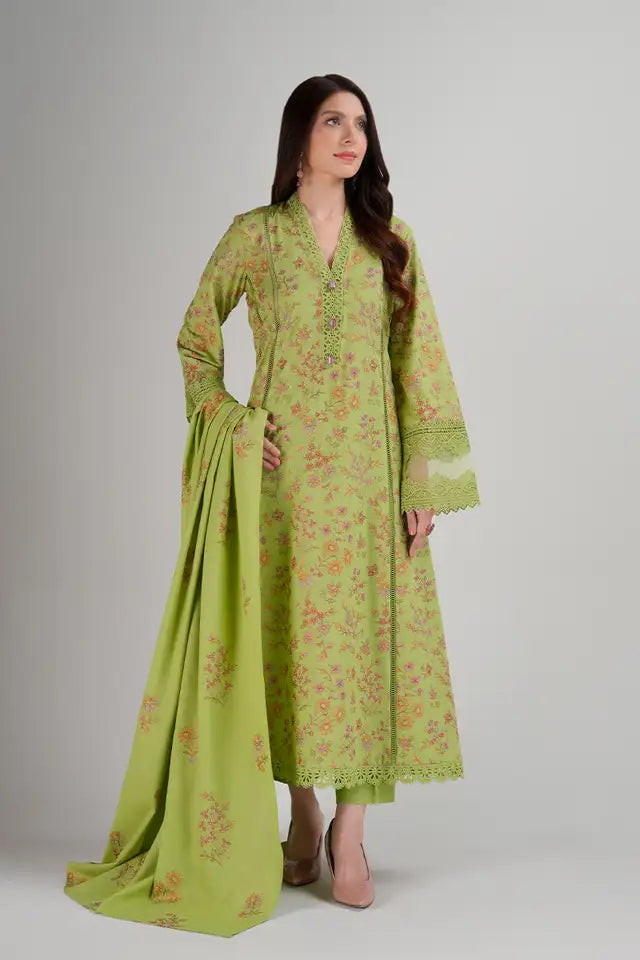 BAREEZE- 3PC DHANAK EMBROIDERED SHIRT DHANAK EMBROIDERED DUPATTA AND TROUSER-ADR-3346