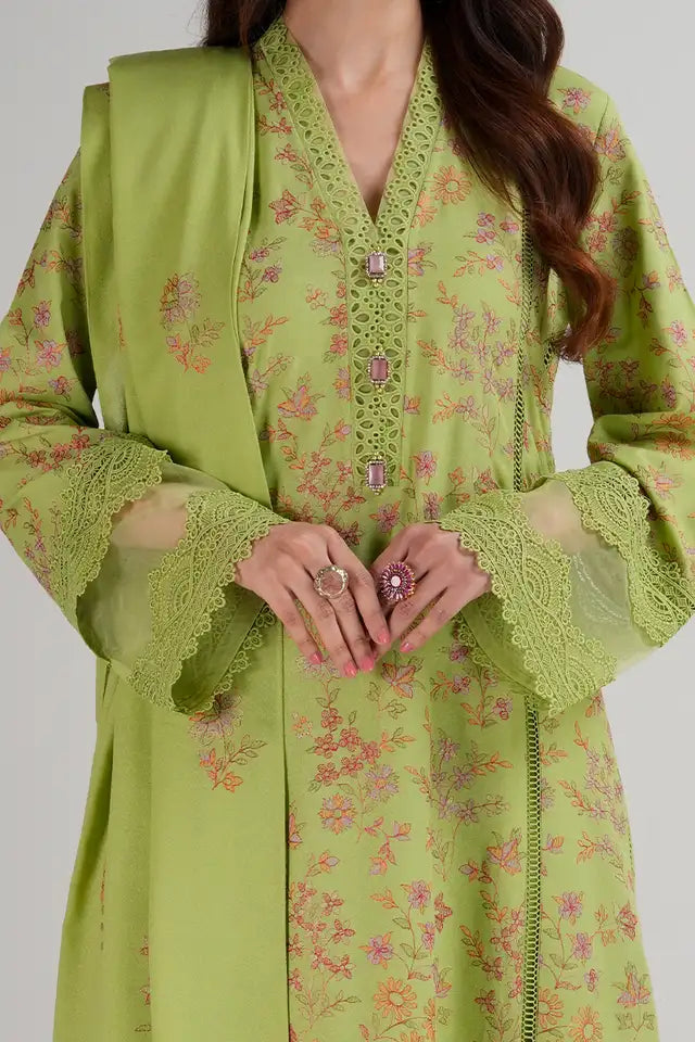 BAREEZE- 3PC DHANAK EMBROIDERED SHIRT DHANAK EMBROIDERED DUPATTA AND TROUSER-ADR-3346