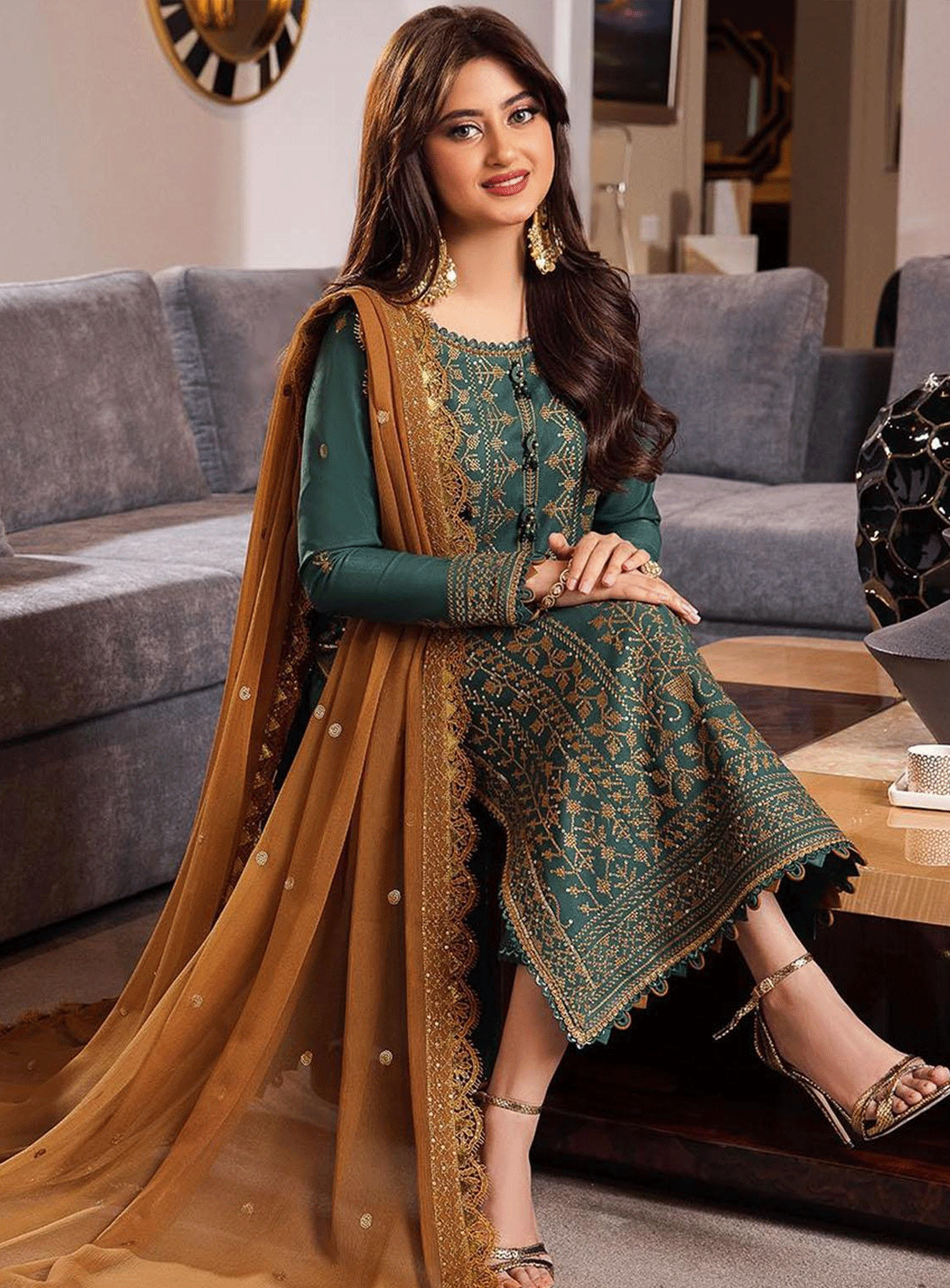 ASIM JOFA-3PC DHANAK EMBROIDERED SHIRT WITH CHIFFON EMBROIDERED DUPATTA AND TROUSER -ADR-4153