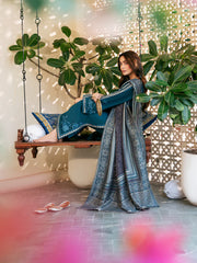 IZEL-3PC DHANAK EMBROIDERED SHIRT WITH COURTRAI PRINTED SHAWL & TROUSER-ADR-4387