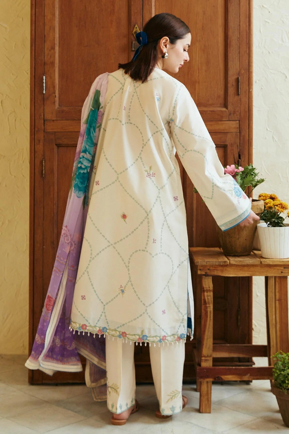 ZARA SHAHJAHAN- 3PC LAWN EMBROIDERED SHIRT WITH BAMBER CHIFFON PRINT DUPATTA-ADR-2743