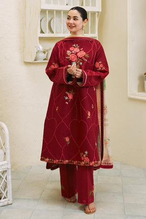 ZARA SHAH JAHAN - 3PC LAWN EMBROIDERED SHIRT WITH DIAMOND PRINTED DUPATTA AND TROUSER-ADR-2743.RED