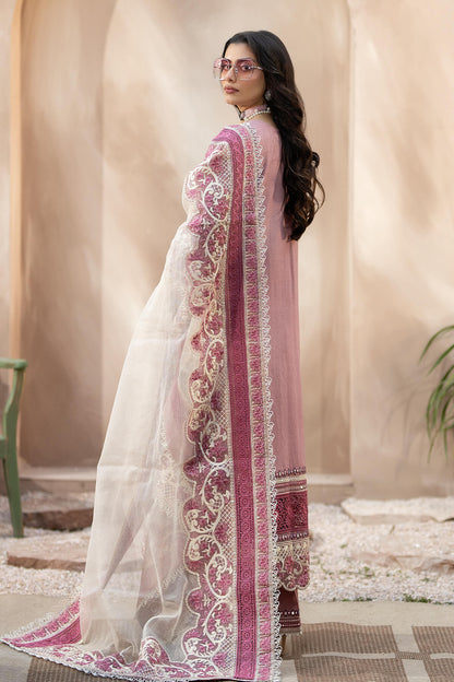 QALAMQAR-3PC CHIKANKAARI LAWN CUTWORK EMBROIDERED SHIRT WITH NET EMBROIDERED CUTWORK DUPATTA AND TROUSER-ADR-3599