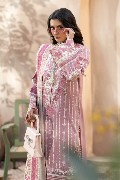 QALAMQAR-3PC CHIKANKAARI LAWN CUTWORK EMBROIDERED SHIRT WITH NET EMBROIDERED CUTWORK DUPATTA AND TROUSER-ADR-3599