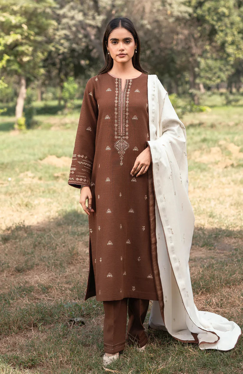 SERAN-3PC DHANAK EMBROIDERED SHIRT WITH DHANAK EMBROIDERD SHAWL-ADR-3410