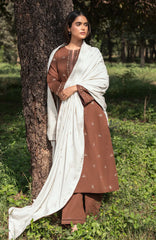 SERAN-3PC DHANAK EMBROIDERED SHIRT WITH DHANAK EMBROIDERD SHAWL-ADR-3410