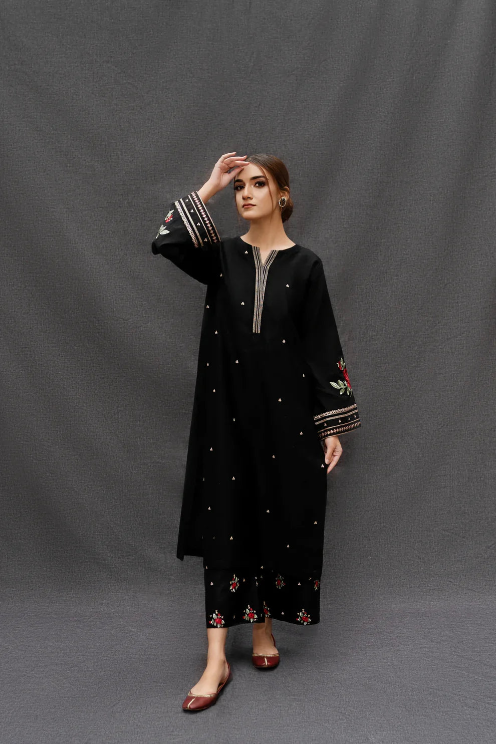 URGE - 3PC DHANAK EMBROIDERED SHIRT WITH COUTURE WOOL SHAWL AND TROUSER-ADR-3105