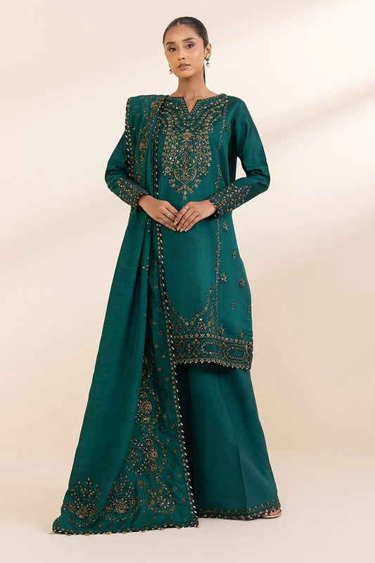 SAPPHIRE-3PC DHANAK EMBROIDERED SHIRT WITH DHANAK EMBROIDERED SHAWL AND TROUSER-ADR-4225