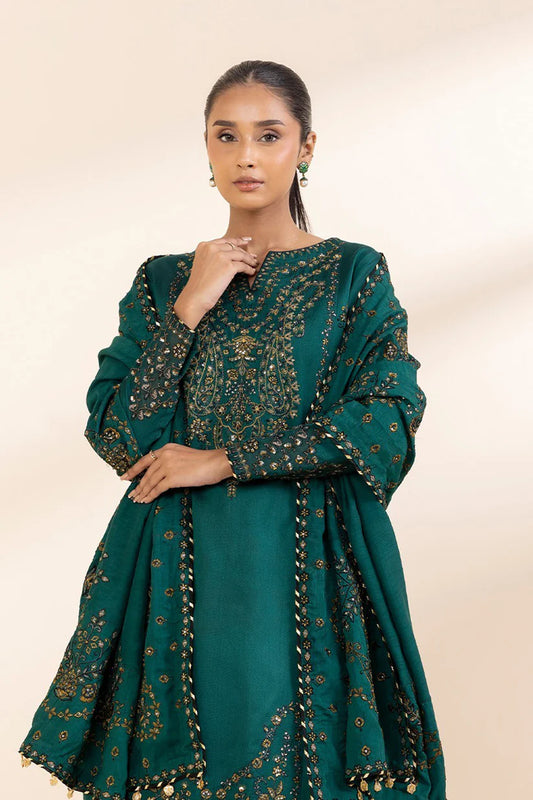 SAPPHIRE-3PC DHANAK EMBROIDERED SHIRT WITH DHANAK EMBROIDERED SHAWL AND TROUSER-ADR-4225