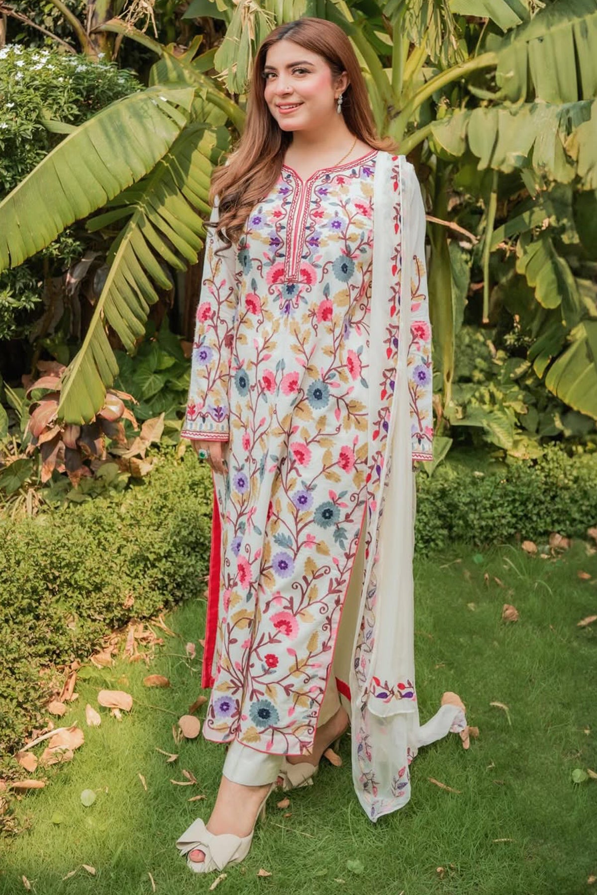 SAPPHIRE-3PC DHANAK EMBROIDERED SHIRT WITH BAMBER CHIFFON EMBROIDERED DUPATTA & TROUSER-ADR-4299
