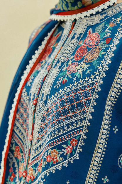 ZAHRA SHAHJAHAN- 3PC DHANAK EMBROIDERED SHIRT WITH WOOL PRINT SHAWL-ADR-4072