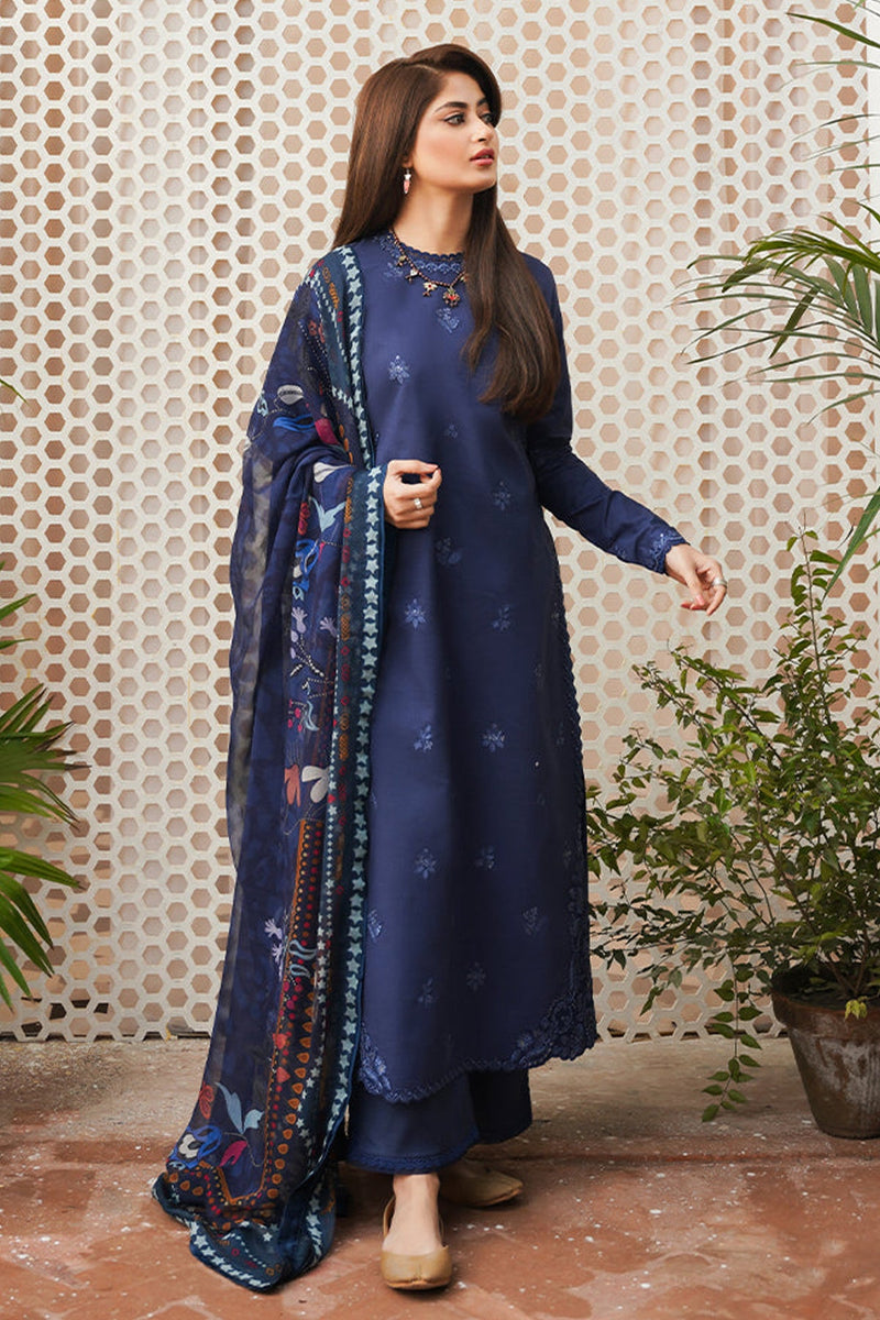 SERAN-3PC DHANAK EMBROIDERED SHIRT WITH WOOL PRINTED SHAWL & TROUSER-ADR-5063